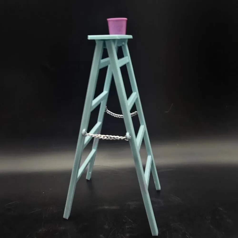 Vintage Blue Ladder Earring Rack Tree with Paint Bucket Plastic 1980s